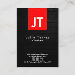 Modern Trendy Grey Wood Red Monogram Business Card