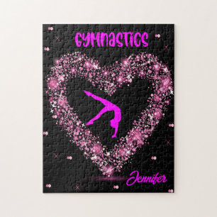 Modern Trendy Gymnastics Personalised Name Jigsaw Puzzle