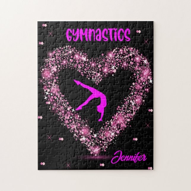 Modern Trendy Gymnastics Personalised Name Jigsaw Puzzle (Vertical)