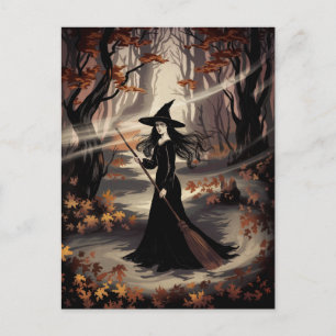 Modern Trendy Halloween Witch in Forest            Postcard