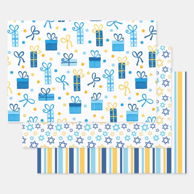 Modern Trendy Hanukkah Wrapping Paper Sheet (Set)