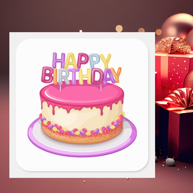 Modern Trendy Happy Birthday  Square Sticker (Creator Uploaded)