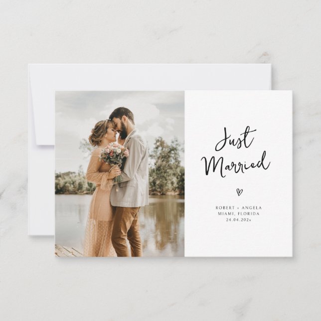 modern trendy heart script wedding announcement (Front)