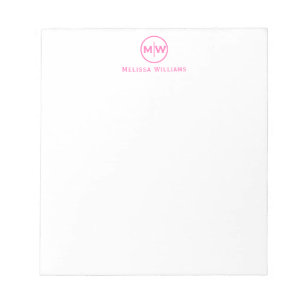 Modern Trendy Hot Pink Circle Two Monogram Initial Notepad
