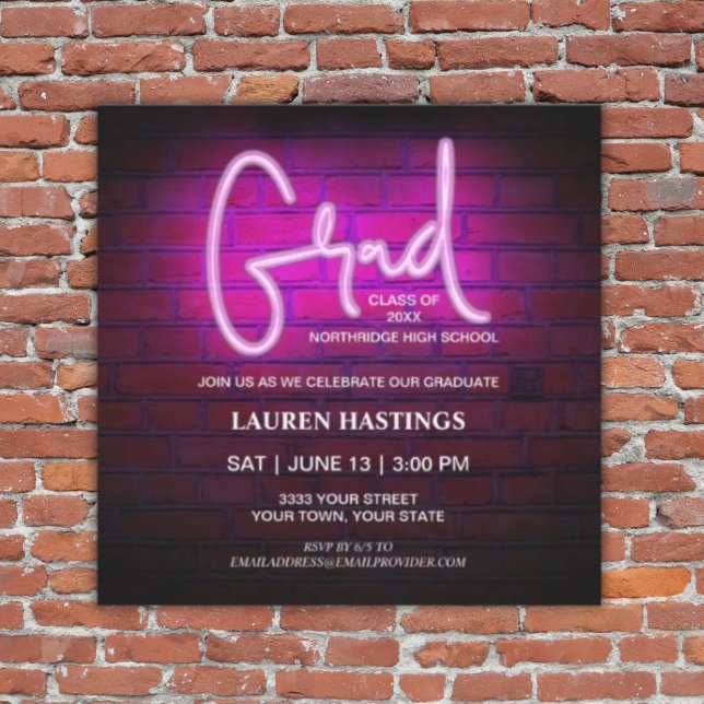 Modern Trendy Hot Pink Photo Graduation Party Invitation (Creator Uploaded)