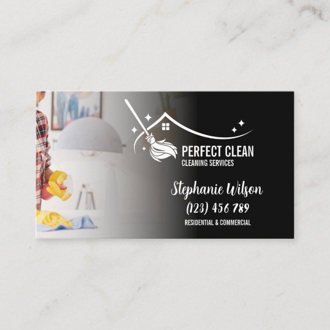 Modern Trendy House Cleaning Maid Janitorial Busin Business Card (Front)