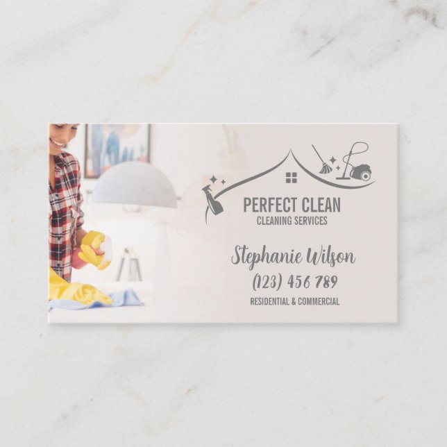 Modern Trendy House Cleaning Maid Janitorial Busin Business Card (Front)