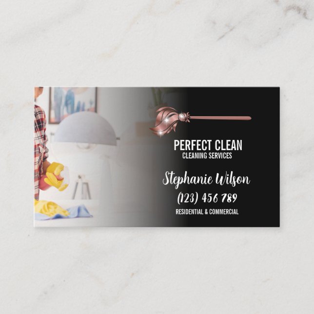 Modern Trendy House Cleaning Maid Janitorial Busin Business Card (Front)