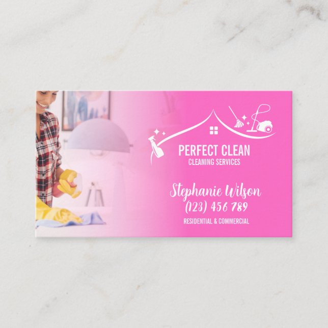 Modern Trendy House Cleaning Maid Janitorial Busin Business Card (Front)