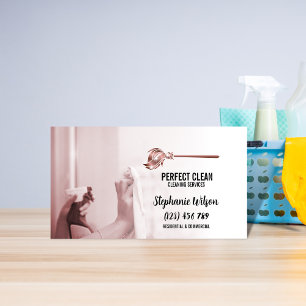 Modern Trendy House Cleaning Maid Janitorial Busin Business Card