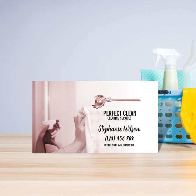 Modern Trendy House Cleaning Maid Janitorial Busin Business Card (Creator Uploaded)
