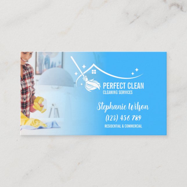 Modern Trendy House Cleaning Maid Janitorial Busin Business Card (Front)