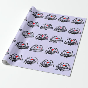 Modern Trendy I love Gymnastics Purple Wrapping Paper