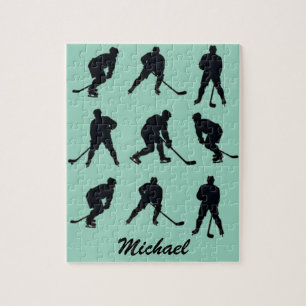 Modern Trendy ice hockey player Personalised Name  Jigsaw Puzzle