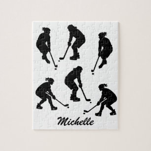 Modern Trendy ice hockey player Personalised Name  Jigsaw Puzzle