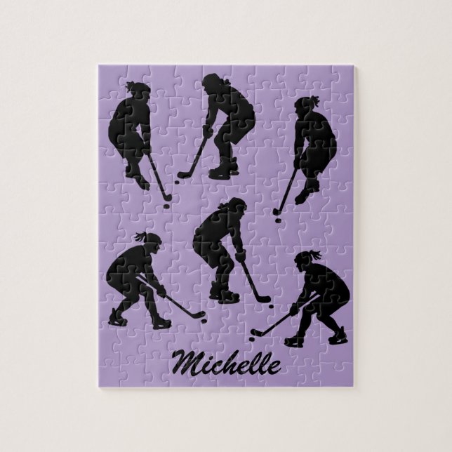Modern Trendy ice hockey player Personalised Name  Jigsaw Puzzle (Vertical)
