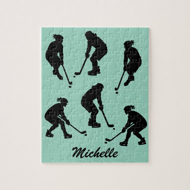 Modern Trendy ice hockey player Personalised Name  Jigsaw Puzzle (Vertical)