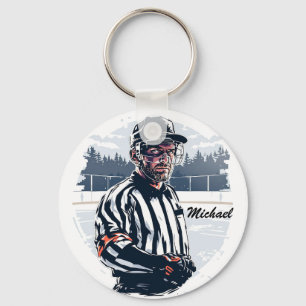 Modern Trendy Ice Hockey Referee Personalised Key Ring