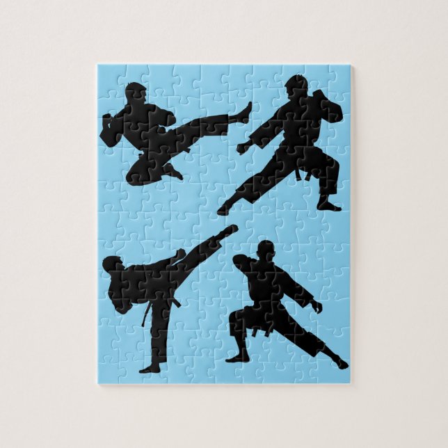 Modern Trendy Karate / Taekwondo / judo Blue Jigsaw Puzzle (Vertical)