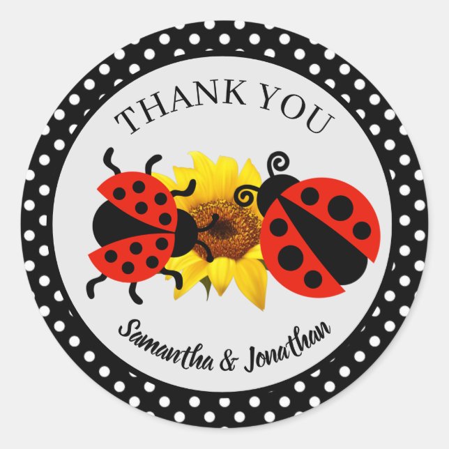 Modern Trendy Ladybug Thank You Classic Round Stic Sticker (Front)