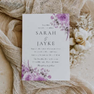 Modern Trendy Lavender Rose Boho Floral Wedding Invitation