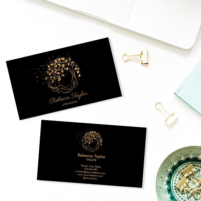 modern trendy life coach tree of life gold yoga business card (Creator Uploaded)