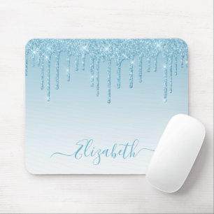 Modern Trendy Light Blue Glitter Stylish Script Mouse Pad