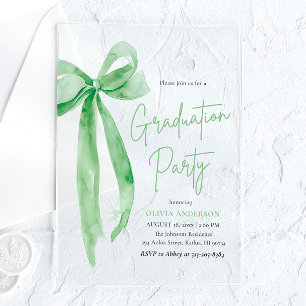Modern Trendy Lime Green Bow Graduation Party Acrylic Invitations