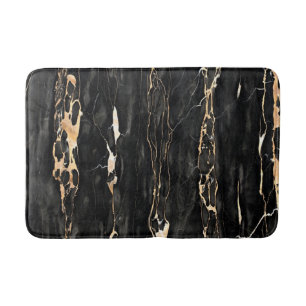Modern Trendy Marble Pattern in Black Gold Grey Bath Mat