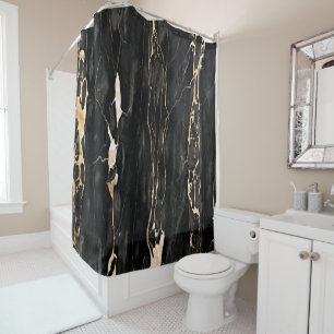 Modern Trendy Marble Pattern in Black Gold Grey Shower Curtain