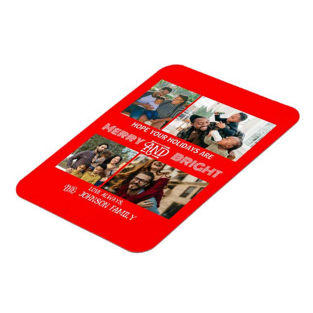 Modern trendy Merry and Bright Family Photo Magnet (Left Side)
