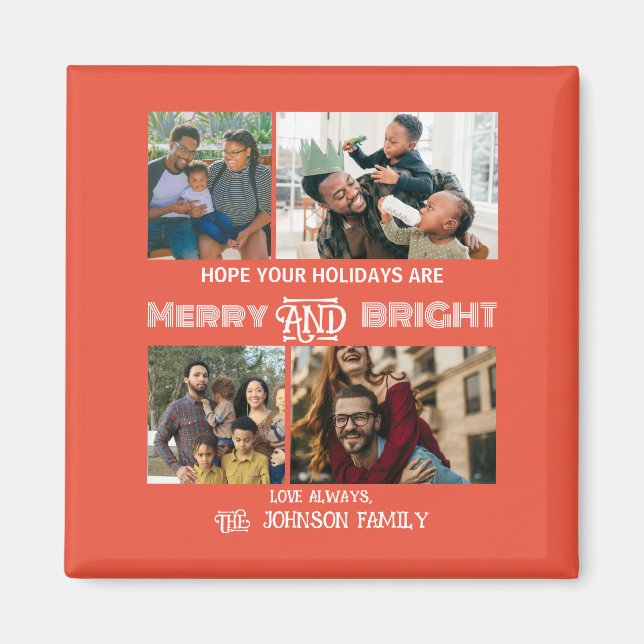 Modern trendy Merry and Bright Family Photo Magnet (Front)
