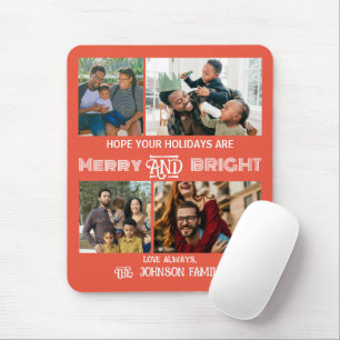 Modern trendy Merry and Bright Family Photo Mouse Pad
