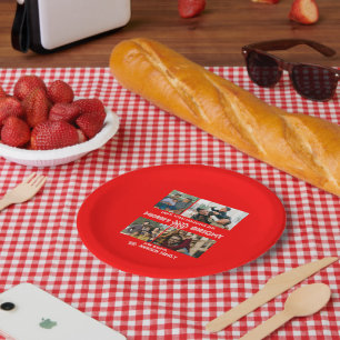 Modern trendy Merry and Bright Family Photo Paper Plate