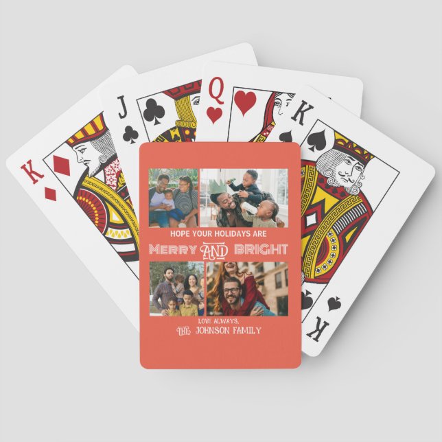 Modern trendy Merry and Bright Family Photo Playing Cards (Back)