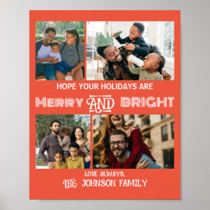 Modern trendy Merry and Bright Family Photo Poster
