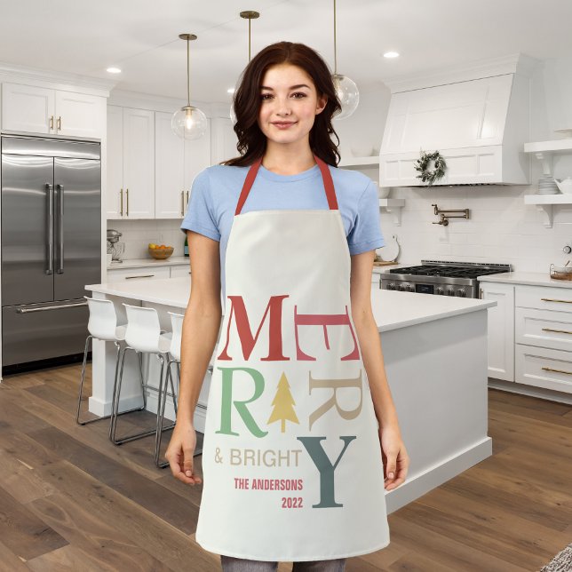 Modern Trendy Merry And Bright Minimalist Colourfu Apron (Creator Uploaded)