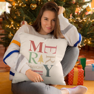 Modern Trendy Merry And Bright Minimalist Colourfu Cushion