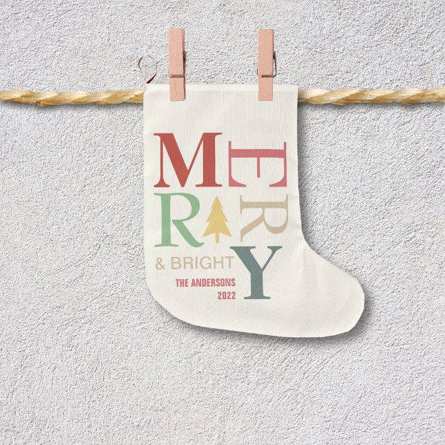 Modern Trendy Merry And Bright Minimalist Colourfu Large Christmas Stocking (Creator Uploaded)