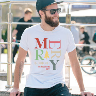 Modern Trendy Merry And Bright Minimalist Colourfu T-Shirt