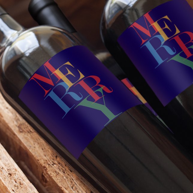 Modern Trendy Merry Bright  Wine Label (Modern Trendy Fun Merry Wine Labels)