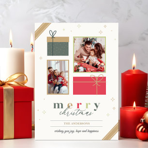 Modern Trendy Merry christmas 2 photos Holiday Card