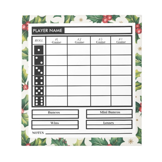 Modern Trendy Merry Christmas Bunco Score          Notepad (Front)