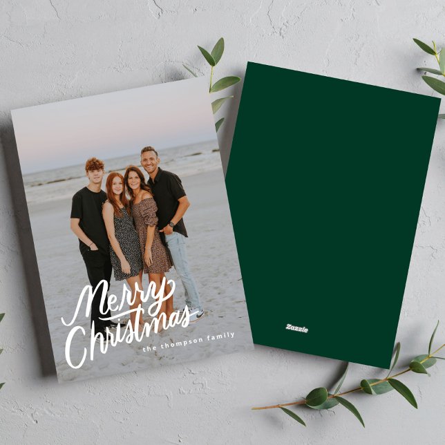 Modern Trendy Merry Christmas Family Photo Holiday Card (Creator Uploaded)