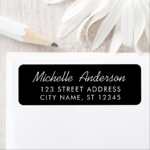 Modern Trendy Minimal Script Black Return Address  Label