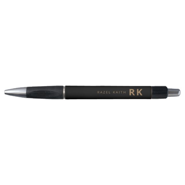 Modern Trendy Minimalist Black Gold Two Monogram (Front)