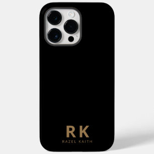 Modern Trendy Minimalist Black Gold Two Monogram Case-Mate iPhone 14 Pro Max Case