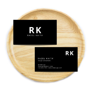 Modern Trendy Minimalist Black Two Monogram Business Card