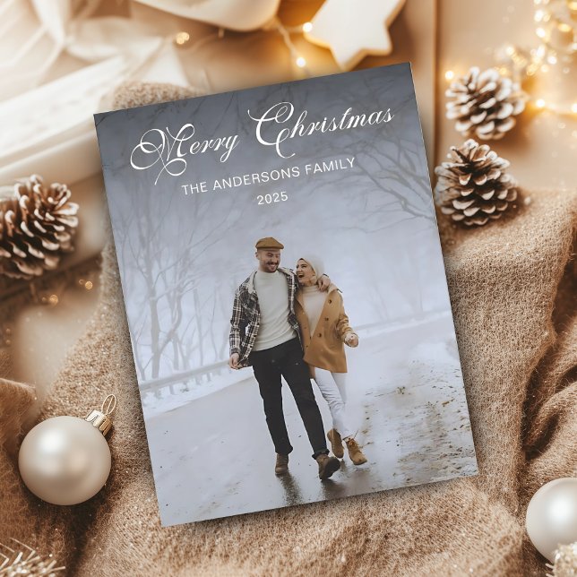 Modern Trendy Minimalist, Christmas Family Photo Postcard (Creator Uploaded)