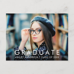 Modern Trendy Minimalist Graduation Photo Announcement Postcard